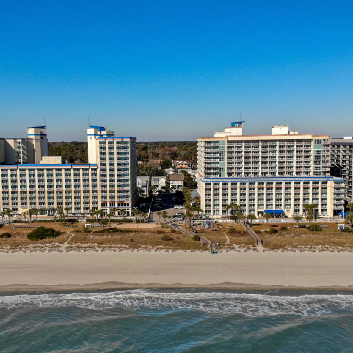 Oceanfront view of Dunes Village Resort in Myrtle Beach, South Carolina